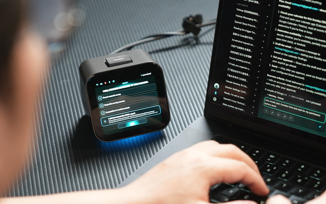 Violoop running a task checklist beside a laptop